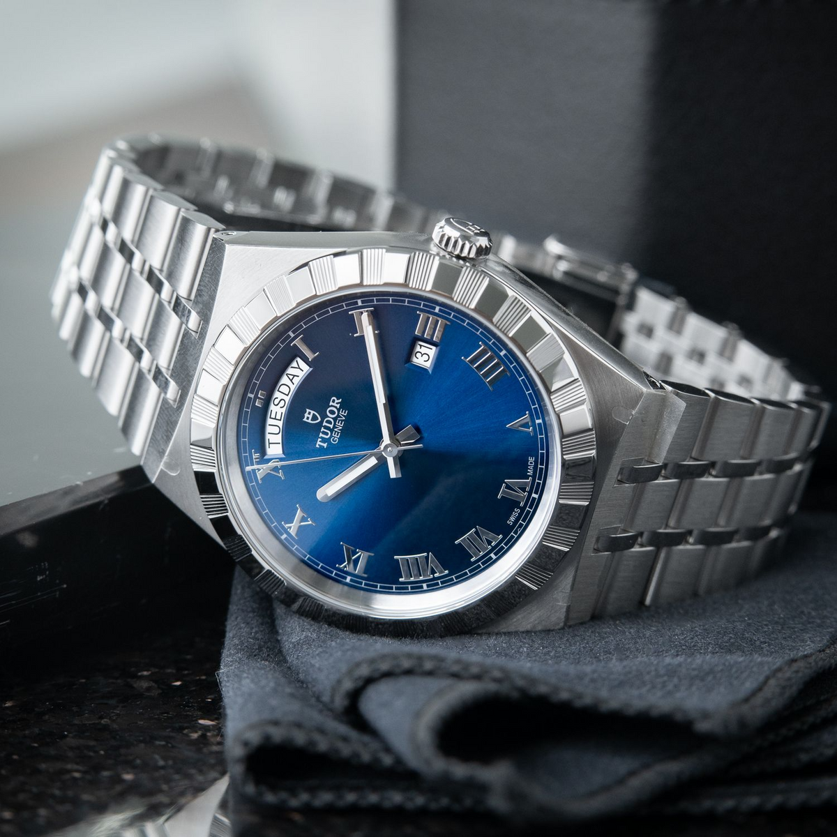 Tudor Royal STICKERED Blue Day Date Steel Bracelet Automatic 41mm M28600-0005, 28600