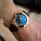 Breitling Super Chronomat B01 42 Super Bowl LVIII Limited Edition Rose Gold Blue Chronograph RB01343A1C1S1