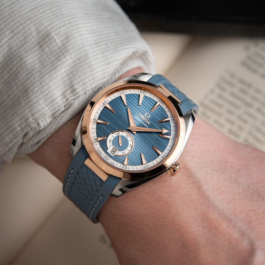 Omega Seamaster Aqua Terra 150M 8/2025 Two Tone Rose Gold Steel Blue Dial 41mm 220.22.41.21.03.001