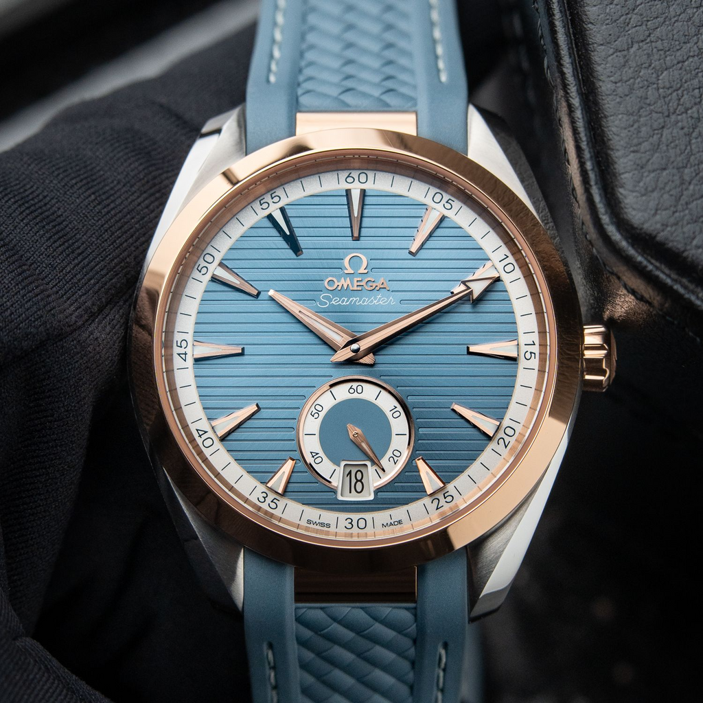Omega Seamaster Aqua Terra 150M 8/2025 Two Tone Rose Gold Steel Blue Dial 41mm 220.22.41.21.03.001