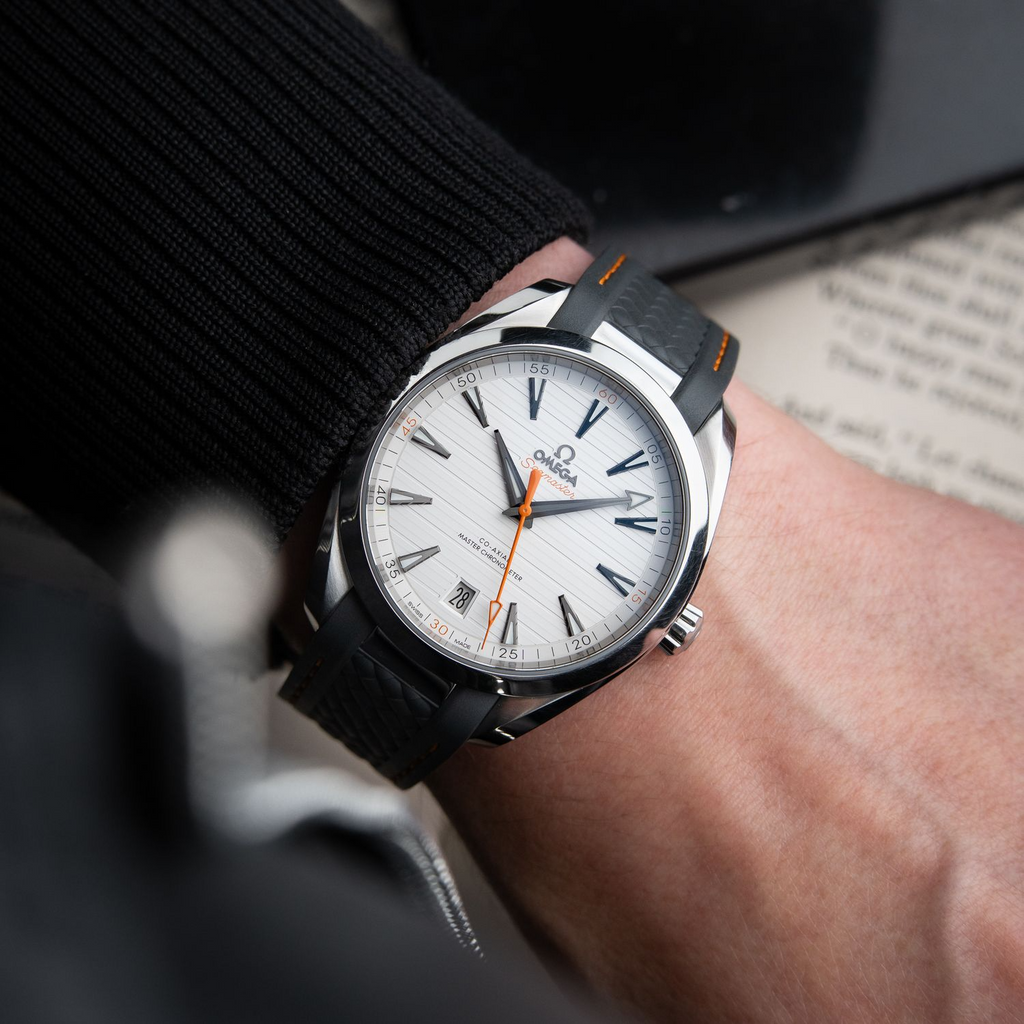 Omega Seamaster Aqua Terra 150M White Dial Orange Accents Grey Strap Steel 41mm 220.12.41.21.02.002