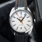 Omega Seamaster Aqua Terra 150M White Dial Orange Accents Grey Strap Steel 41mm 220.12.41.21.02.002