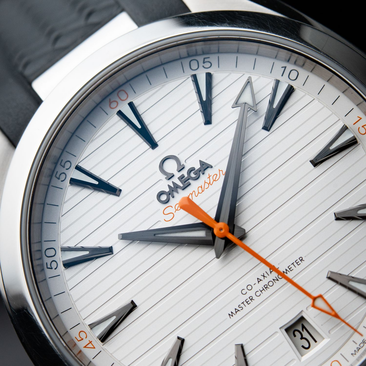 Omega Seamaster Aqua Terra 150M White Dial Orange Accents Grey Strap Steel 41mm 220.12.41.21.02.002