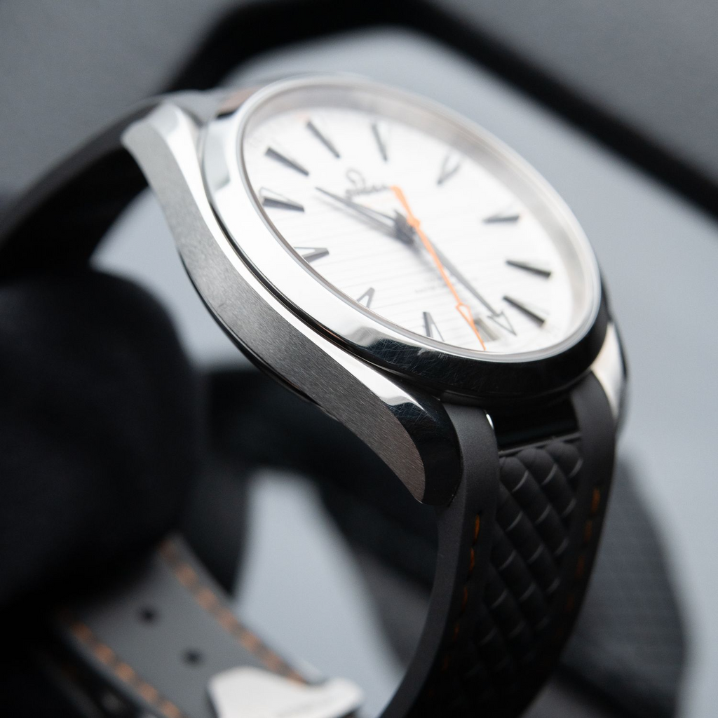 Omega Seamaster Aqua Terra 150M White Dial Orange Accents Grey Strap Steel 41mm 220.12.41.21.02.002