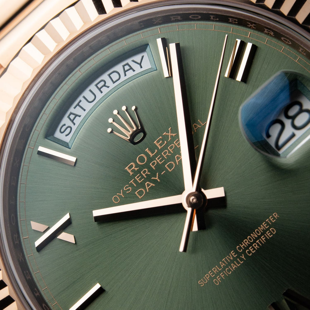 Rolex Oyster Perpetual Day-Date 40 Rose Gold Presidental Bracelet Olive Green Dial  M228235-0025 40mm