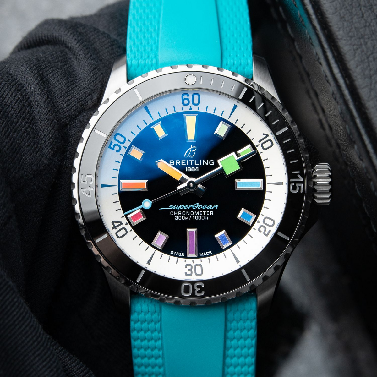Breitling Superocean Automatic 42 300M Rainbow Black Dial Steel Turquoise 42mm A17375211B2S2