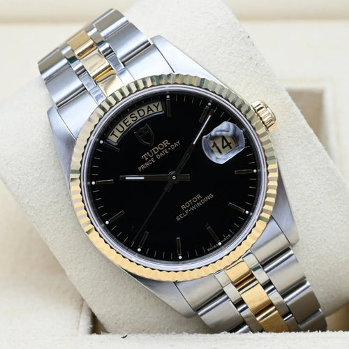 Tudor Prince Date Day 36 Two Tone Gold Steel Black Dial 76213-0010 36mm