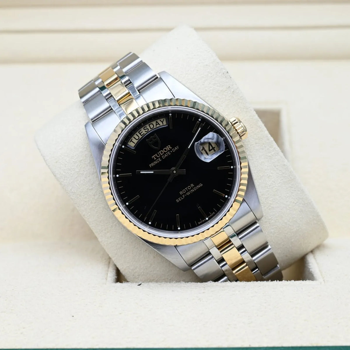 Tudor Prince Date Day 36 Two Tone Gold Steel Black Dial 76213-0010 36mm