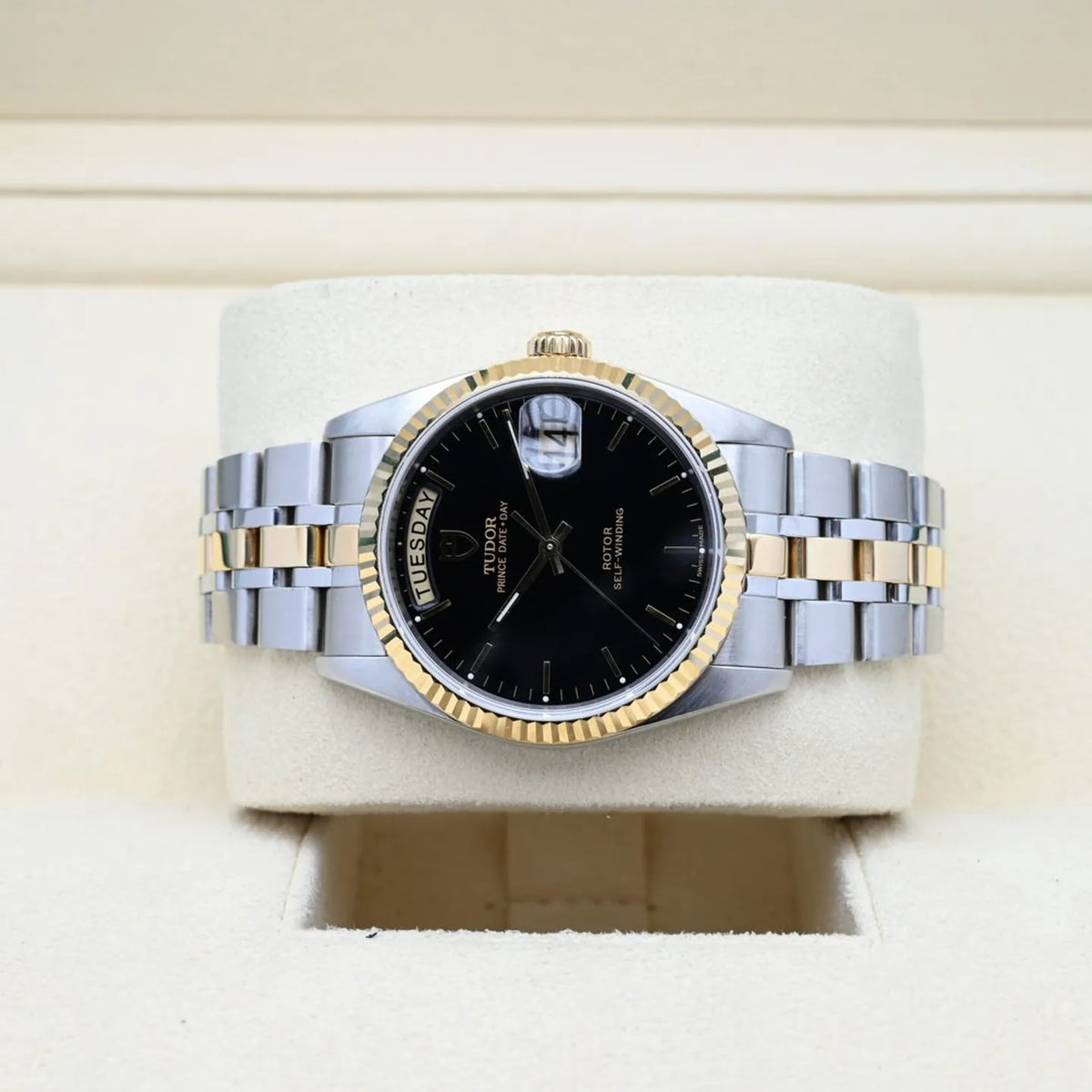 Tudor Prince Date Day 36 Two Tone Gold Steel Black Dial 76213-0010 36mm