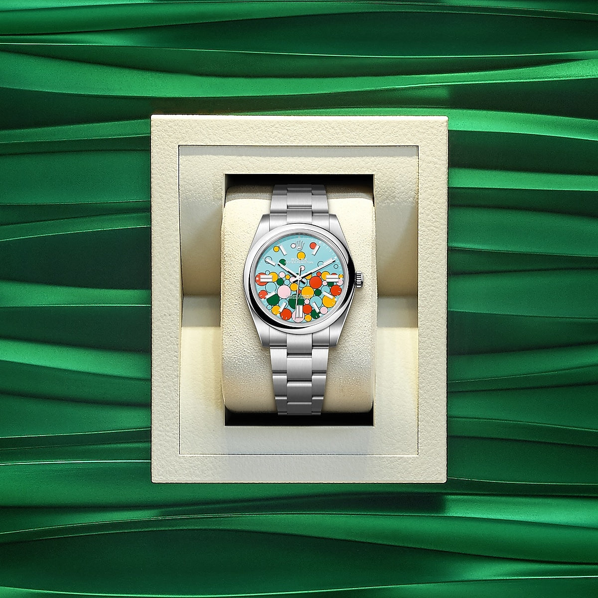 Oyster Perpetual 31, Turquoise blue, Celebration motif, Oystersteel, 31mm,  Ref# 277200-0010