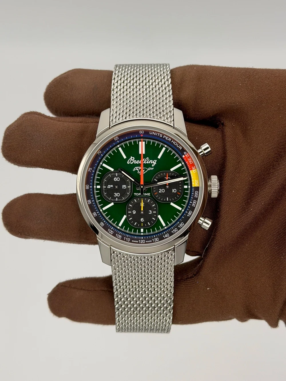 Vintage Breitling Top Time Stainless Steel Green Dial 41mm AB01762A1L1A1