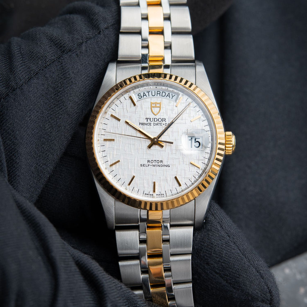 Tudor Prince Date Day 36 Two Tone Gold Steel Linen Dial Automatic