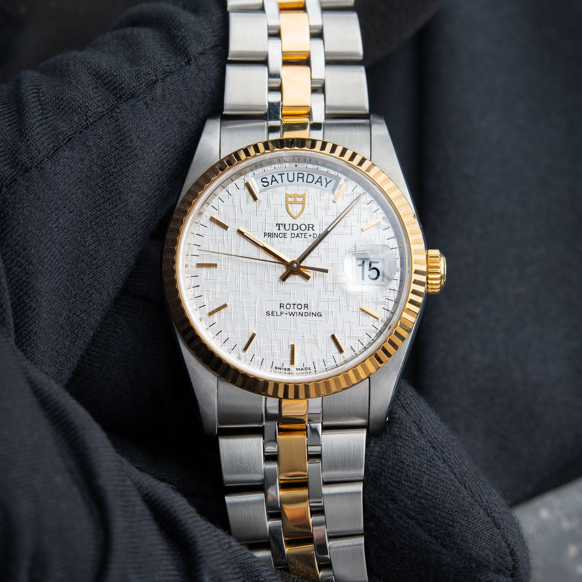 Tudor Prince Date Day 36 Two Tone Gold Steel Linen Dial Automatic